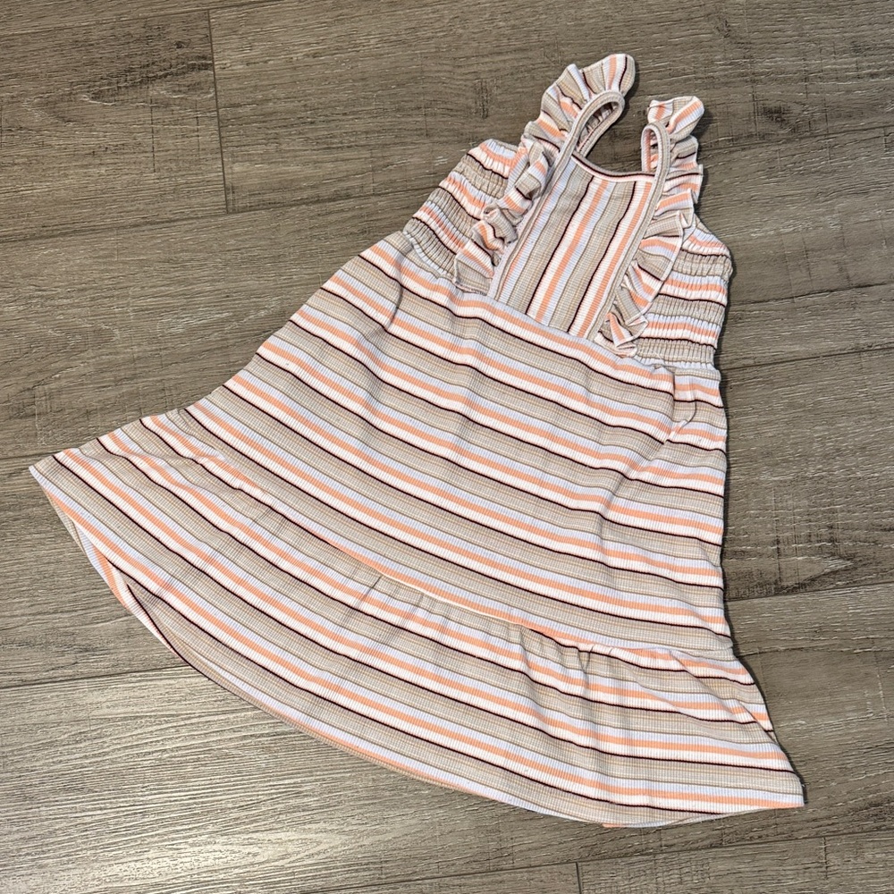 Vintage Striped Ruffle Tank Dress in Pink, White & Tan